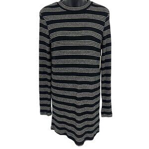 Volcom Stripe Dress Size Small S Long Sleeve Crew Neck Black White Stripe New